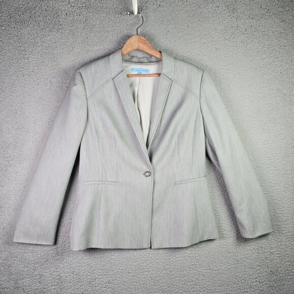 Antonio Melani Light Grey Herringbone Blazer 14 Single Button Career Tailored - Picture 12 of 12
